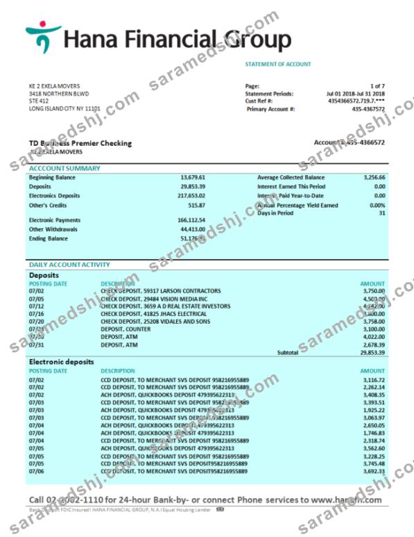 Hana  Financial Group firm bank statement Word and PDF template